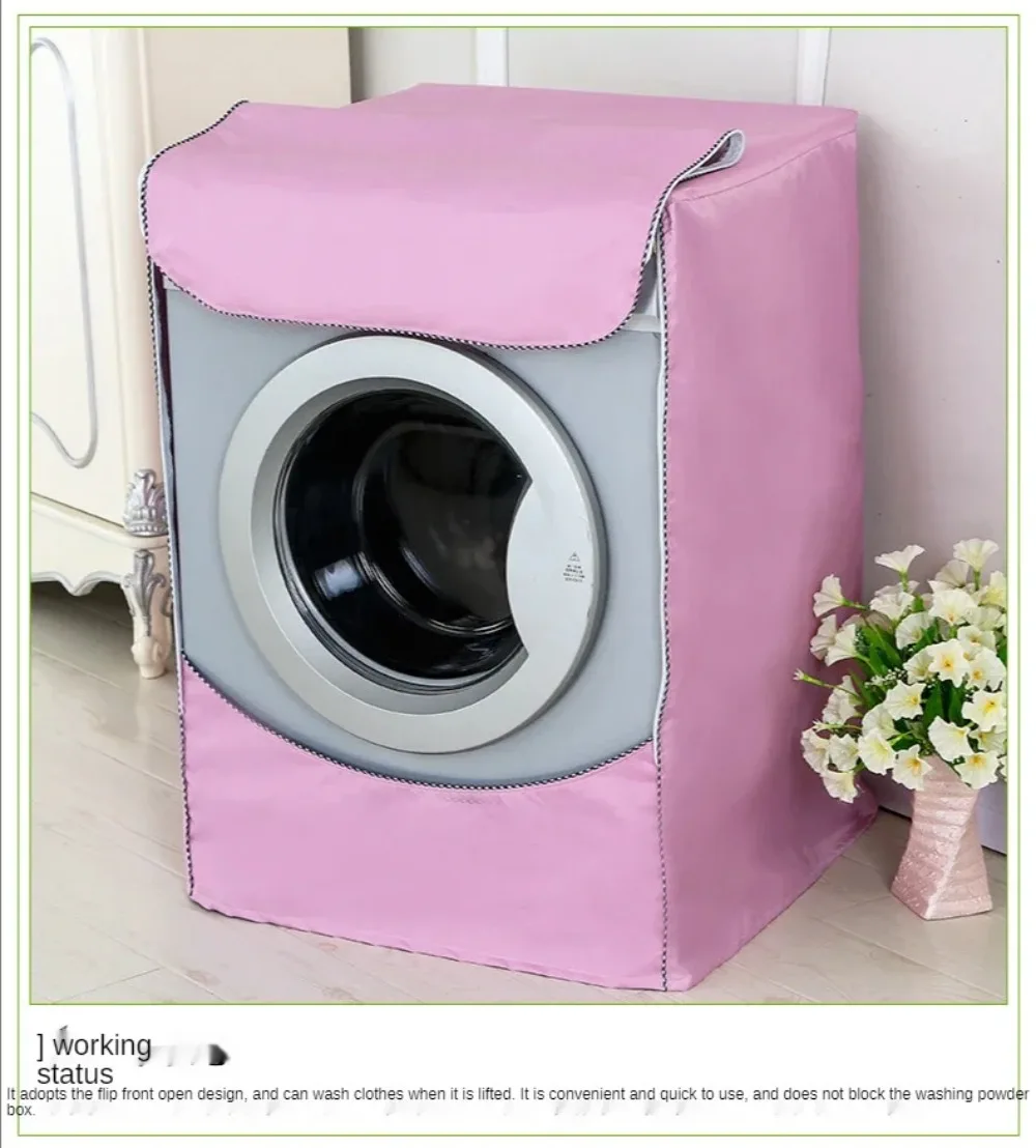 Washing Machine Cover Polyester Fibre Waterproof Front Load Laundry Dryer Cover Sunscreen Laundry Silver Coating Dustproof Cover