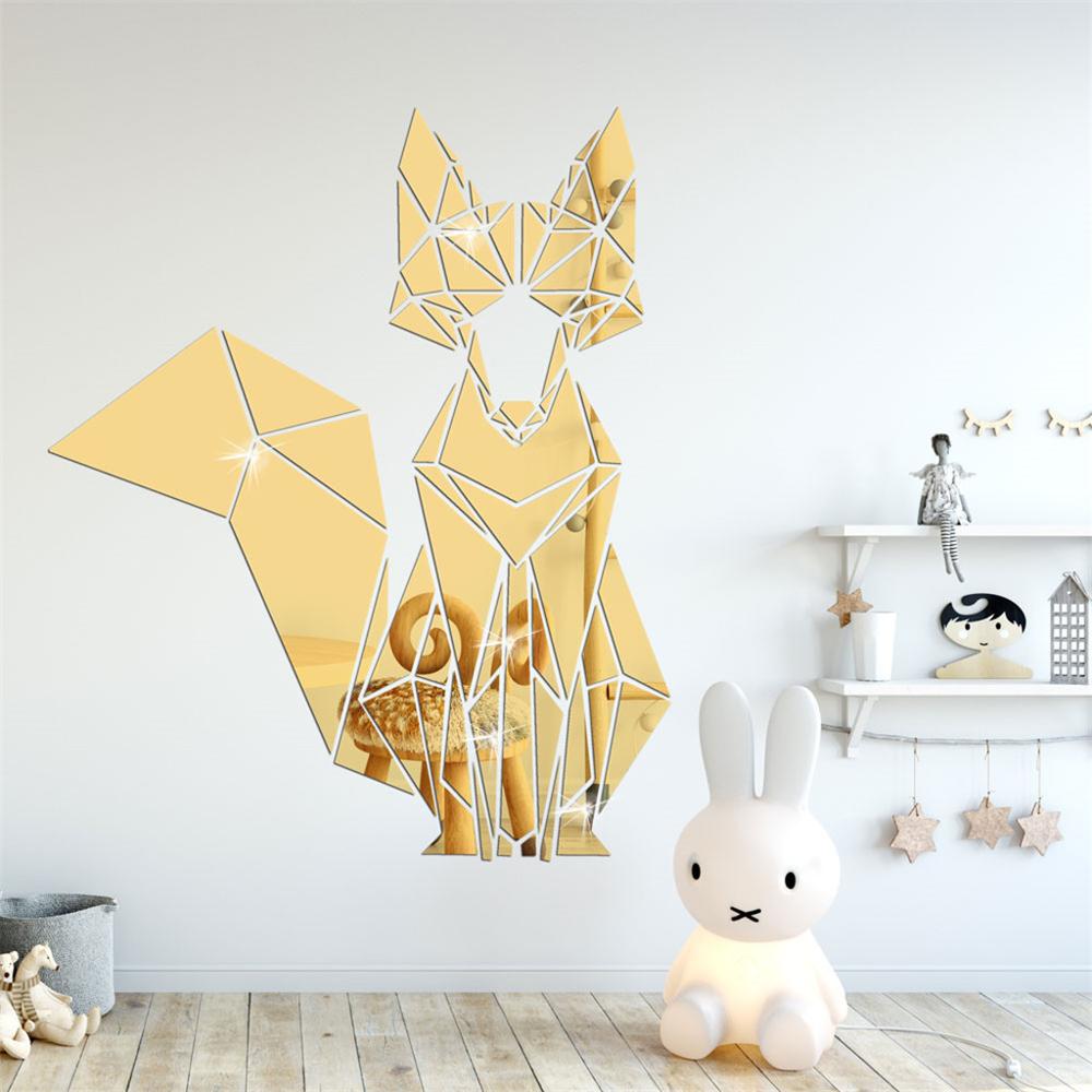 Geometric Animal Foxs 3D Acrylic Mirror Wall Stickers Living Room Wall Decals Mirrored Decorative Sticker For Kids Room CD