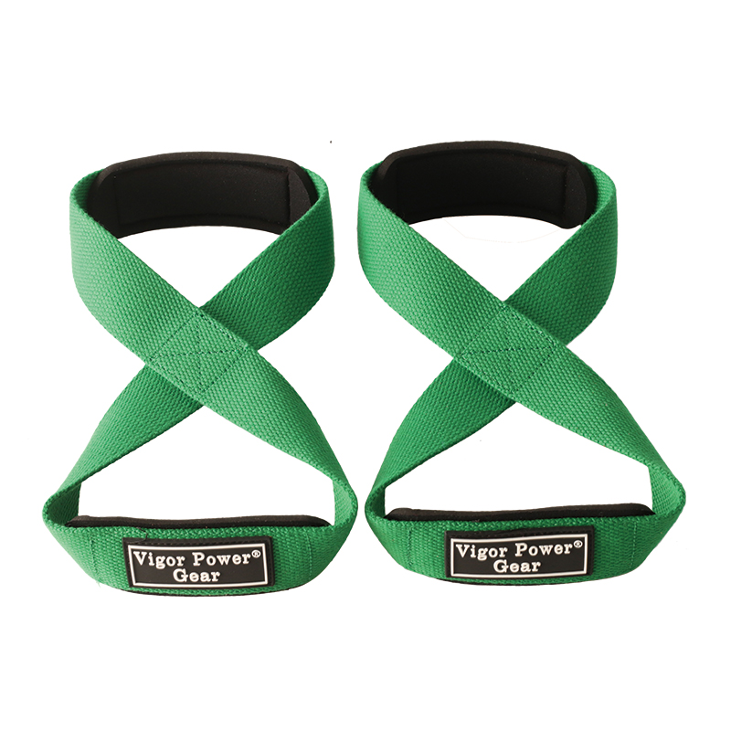 Cinghie da polso per palestra potenza presa Powerlifting attraverso formazione Figura 8 Cinghie per sollevamento pesi: L / verde