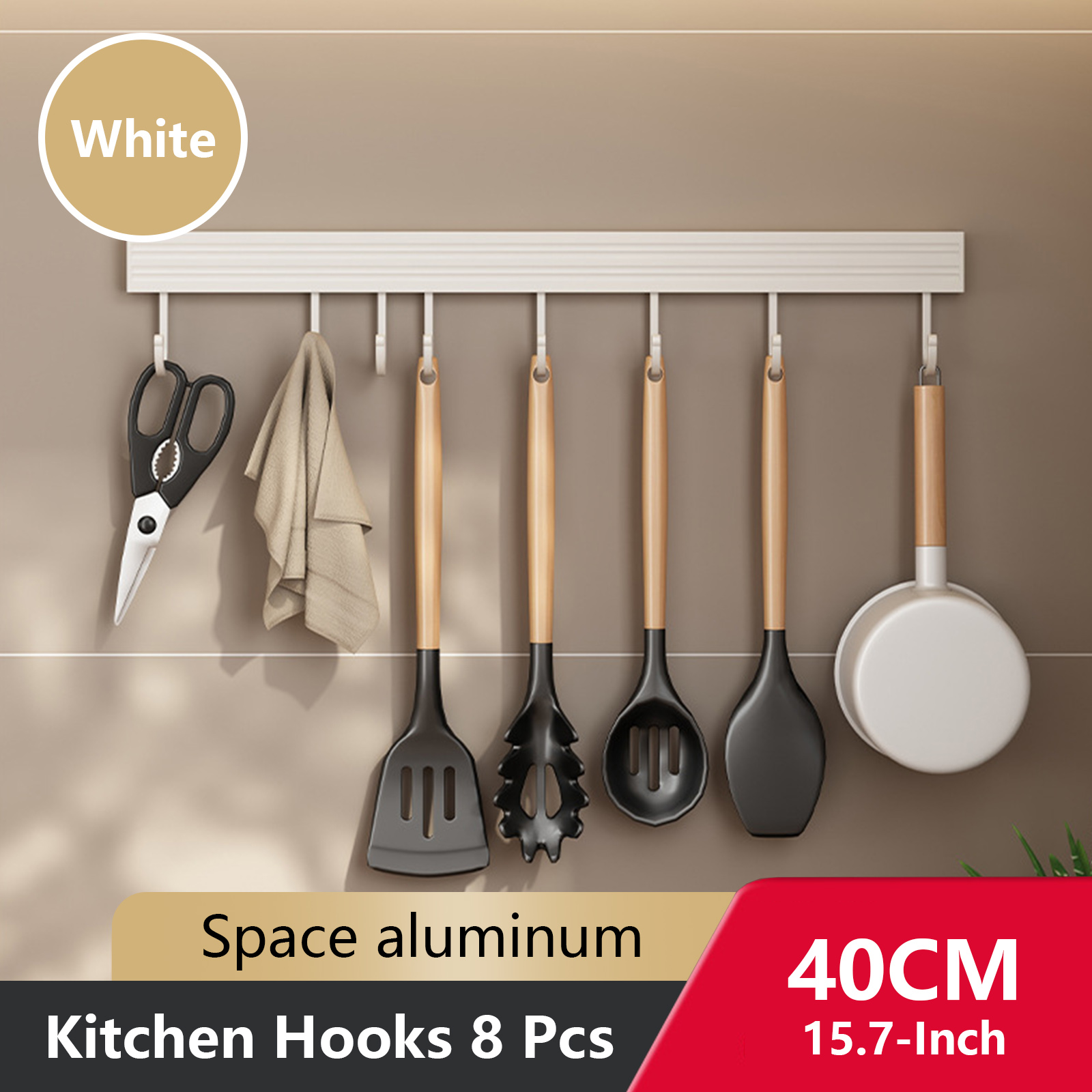 Wall Mounted Kitchen Hook Rack No-Punching Wall Hangers Rail Kitchen Utensils Rack Spoon Shovel Chopping Board Storage Rack: Black Nickel