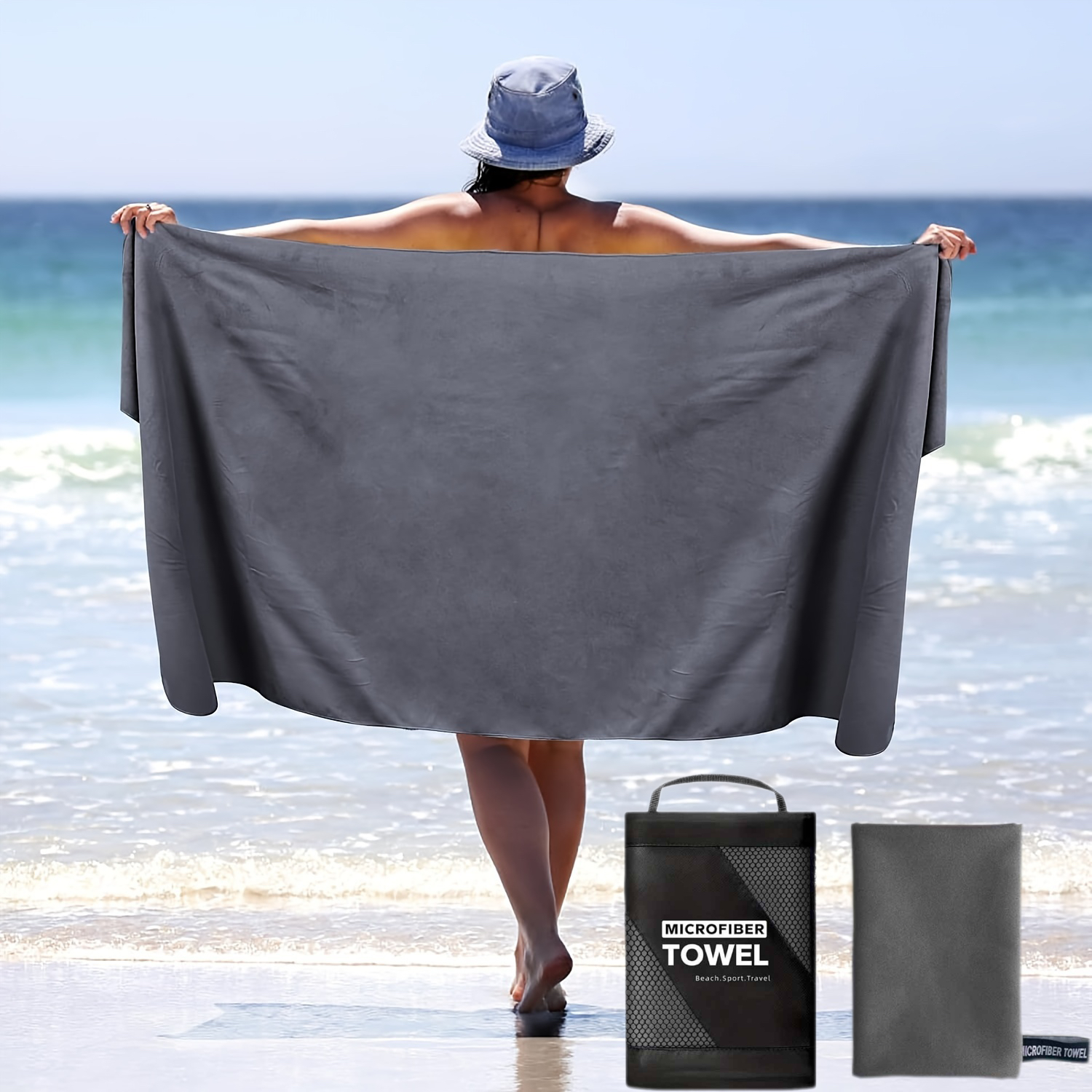 Mikrofaser-Schwimmen, Laufen, Sportzubehör, Strandhandtuch, schnell trocknend, moderner Stil, ideal für Camping, Strand, Fitnessstudio, Rucksackreisen