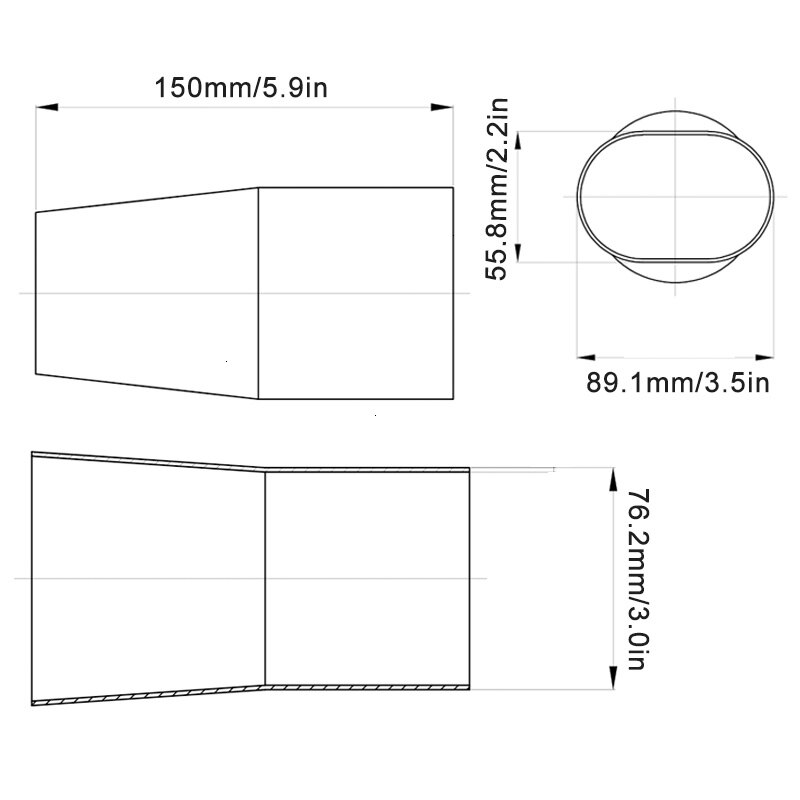 304 Stainless Steel Universal 3.0" Oval to 3.0" O.D. Round Transition Adapter Reducers and Transitions Pipe For Car