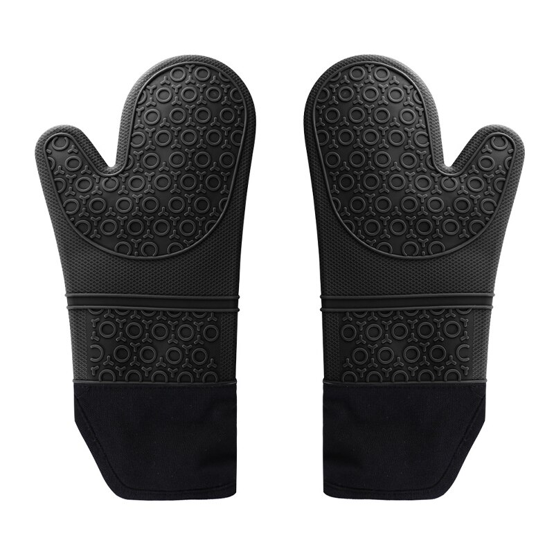 Doppel Schicht Backen Handschuhe Wärme-Beständig Silikon Handschuhe mit Baumwolle Küche Backofen Handschuhe Mikrowelle Handschuh Nicht-Unterhose Topf Halfter: 2Stck Schwarz