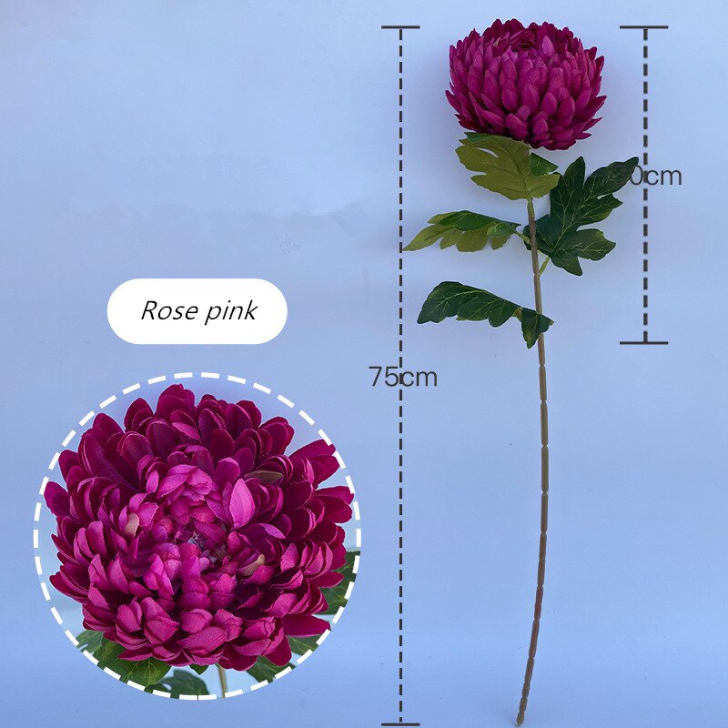 Grote Enkele Chrysant Land Stijl Woonkamer Bloemstuk Kunstbloemen Bruiloft Schieten Props Decor Bloemen: Rose pink