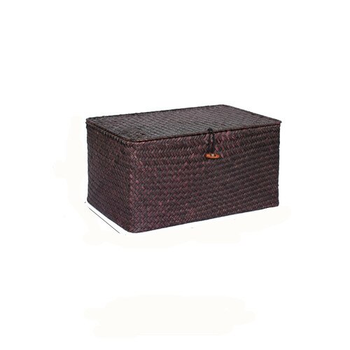 Rattan Woven Storage Box With Lid Handmade Jewelry Boxes Makeup Organizer Wooden For Sundries Puer Tea Case Containers: Black / 35x22x15cm