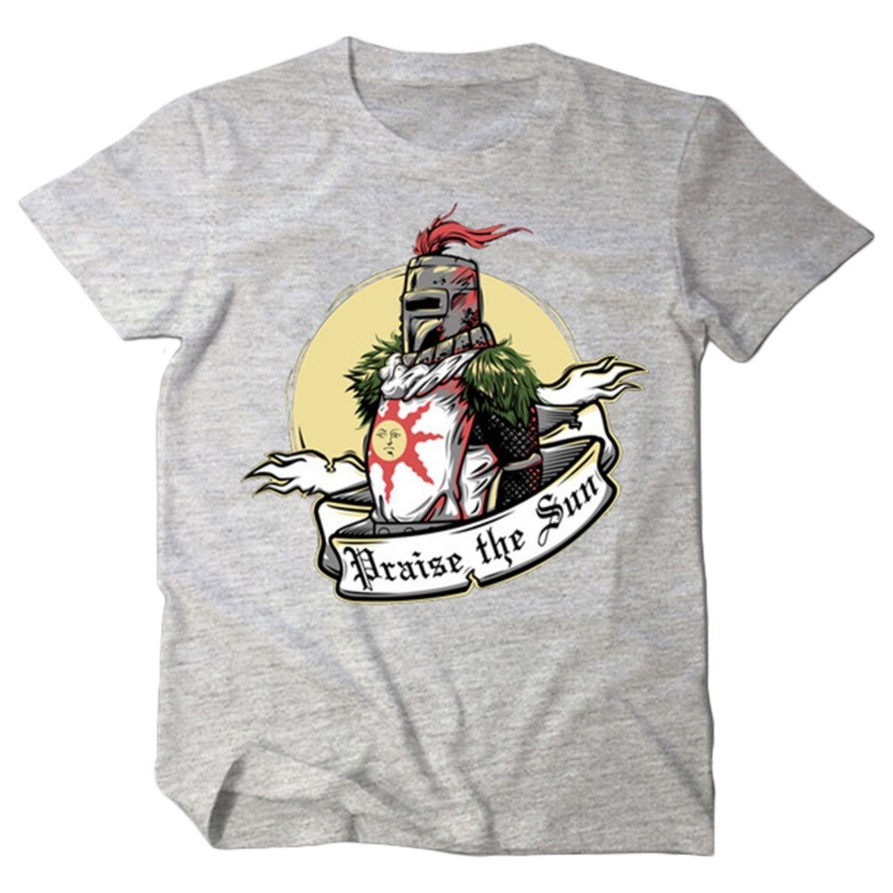 Zomer Dark Souls T-Shirt Mannen Volwassen Korte Mouw Katoen Lof de Zon Game Concept Mode Top Tee 3-Three Kleur