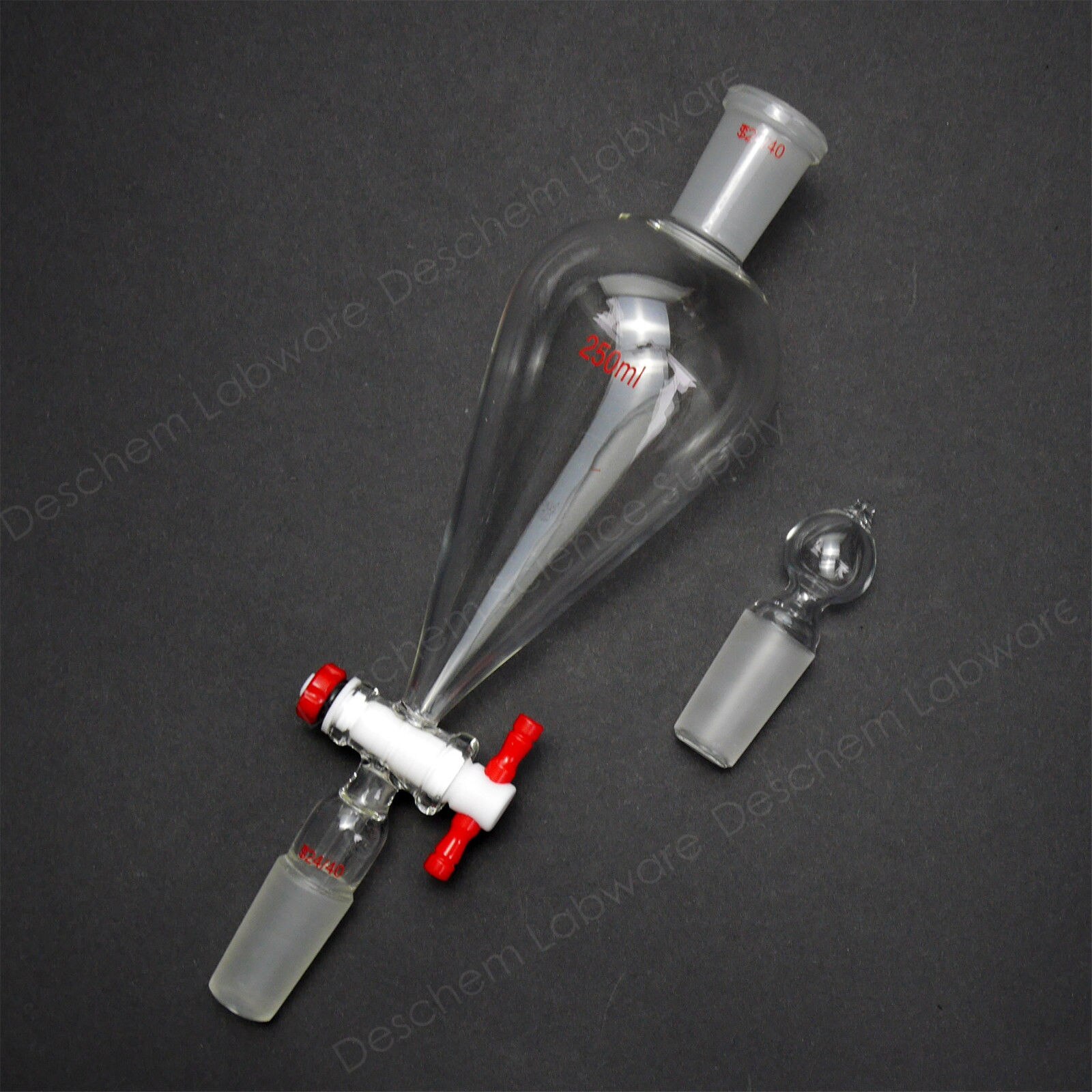 250ml,24/40,Lab Glass Pyriform Separatory Funnel,Pear Shape,PTFE Stopcock