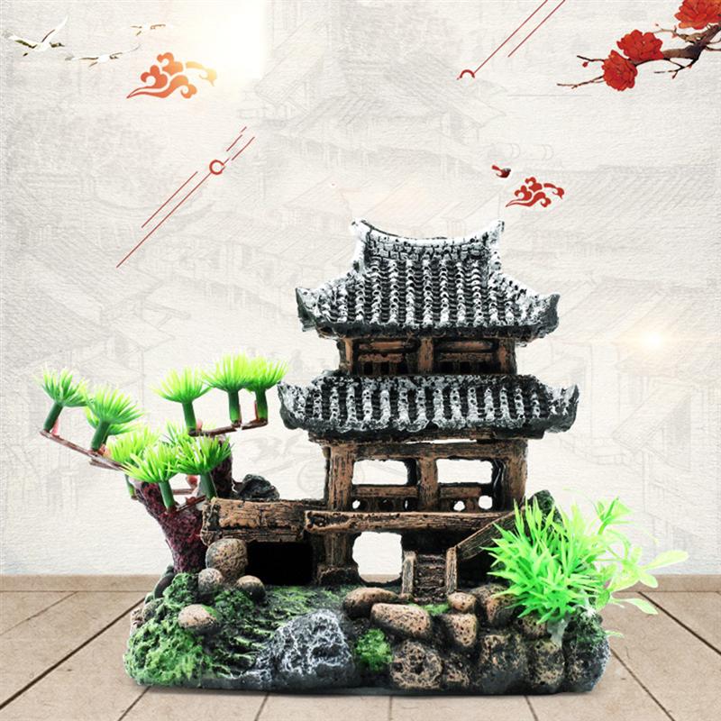 Kunstmatige heuvelhuisdecoratie, prachtige landschapskunstwerken van hars voor aquariumdecoratie-accessoires (gebouw)