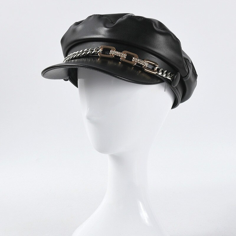 Hoed Vrouwen Herfst En Winter Koreaanse Stijl Pu Lederen Eendenbek Hoed Keten Mode Baret Stijl Winter Outdoor Cap