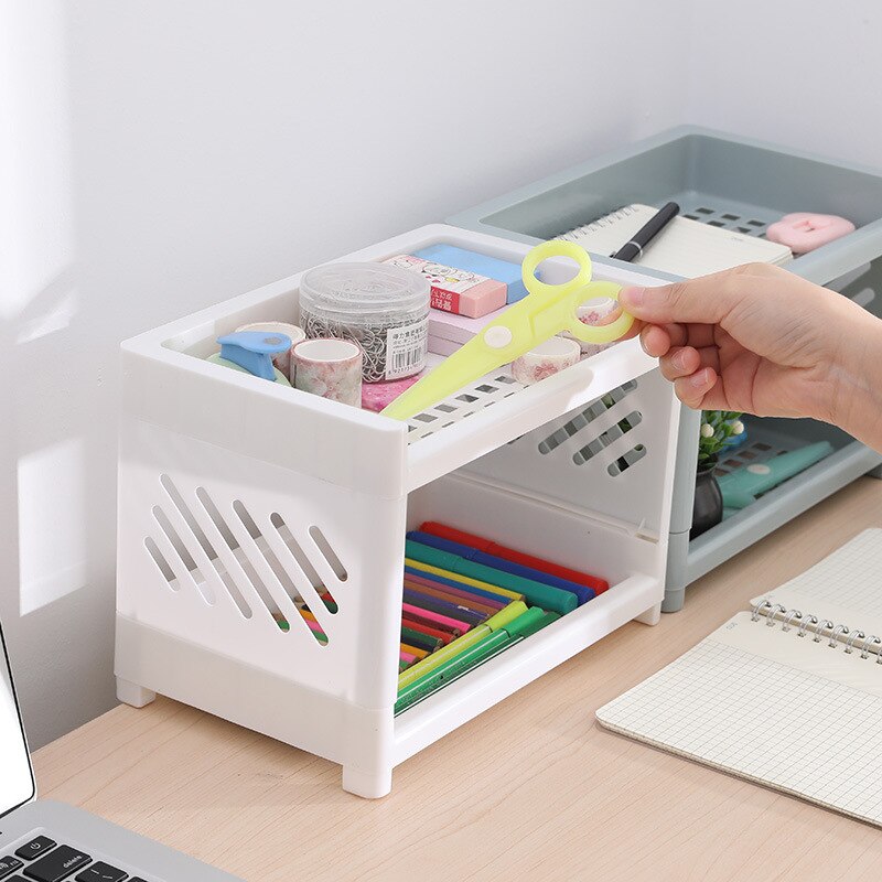 Bureaublad dubbele laag plastic opberghouder cosmetische doos keuken badkamer bureau plank organizer kantoorbenodigdheden schrijfwaren
