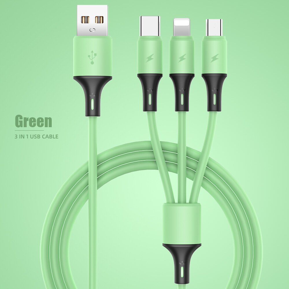 120cm 3 w 1 kabel ładujący USB dla iPhone 12 3A mikro USB typ C kabel 3w1 2w1 przenośny kabel ładujący dla iPhone X Samsung S9: zielony