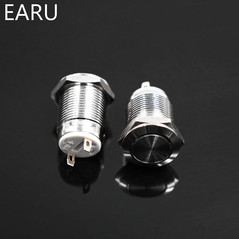 12mm Waterproof Momentary Flat Round Stainless Steel Metal Power Push Button Switch Car Start Horn Speaker Bell Automatic Reset