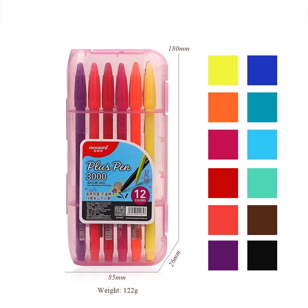 JIANWU Monami 3000 puls 48 farben/Kasten Aquarell Stift einstellen Schüler Farbe Skizze Stift Süssigkeit Farben 0,4mm Haken linie Stift Kunst Liefert: 12 Farben