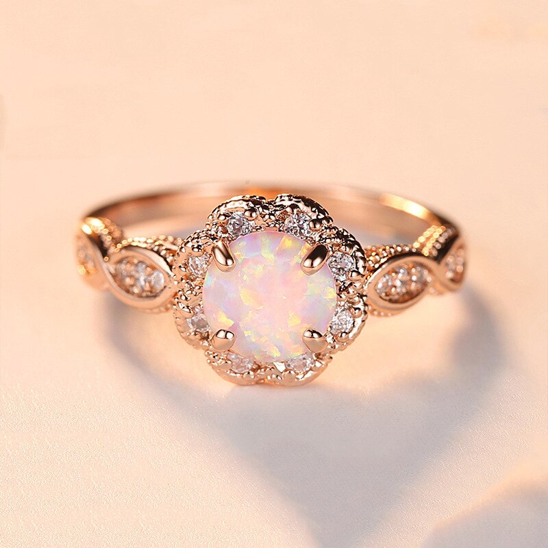 Prachtige Mode Vrouwen Hars Opal Rose Gold Hollow Rhinestone Ring Sieraden Engagement Wedding Anniversary Voor Vriendin