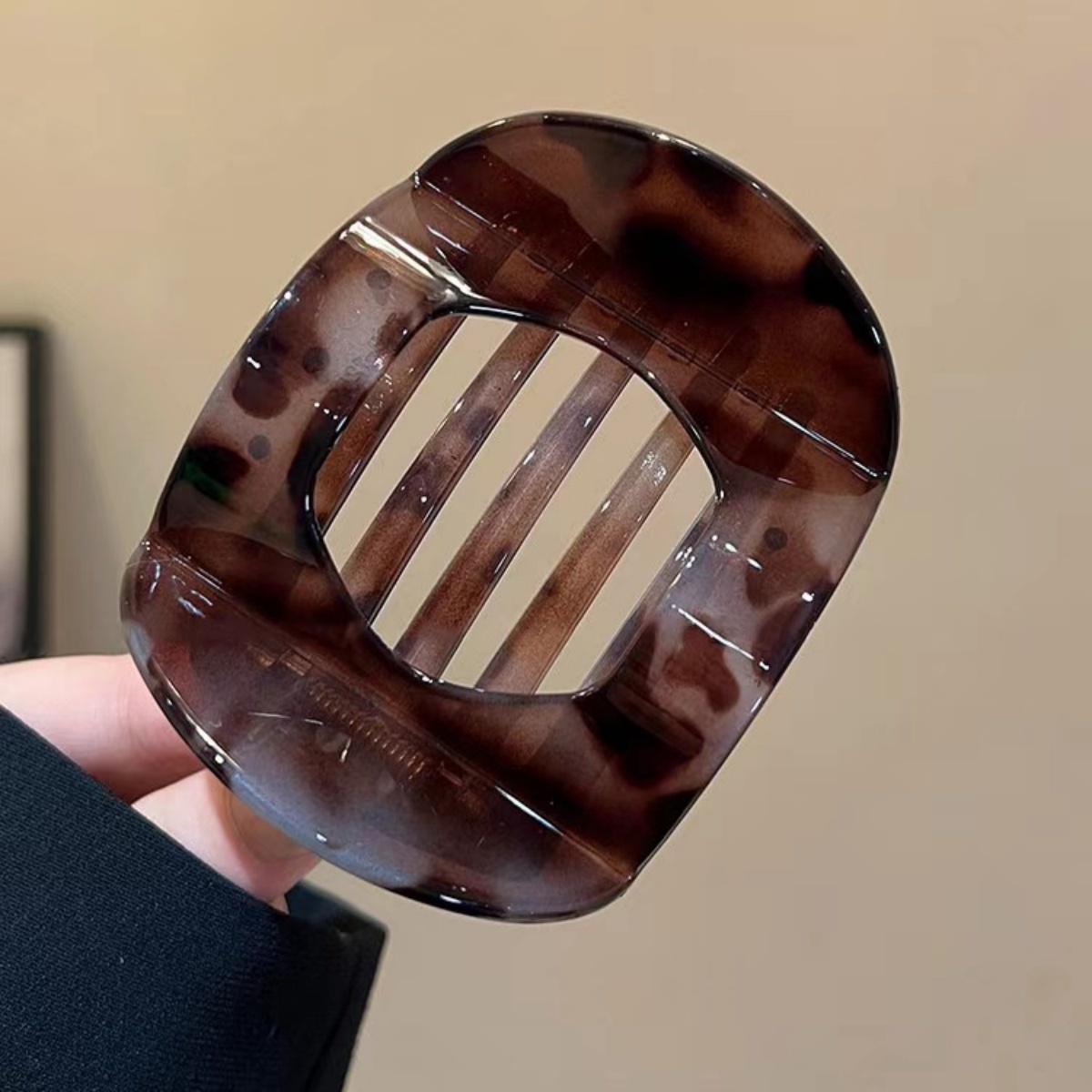 Clip de pelo de ácido acético coreano, accesorios para el cabello, Clip de cuchara con estampado de leopardo para mujer, Clip de pelo de primavera con cola de caballo baja, 1 ud.: Gris