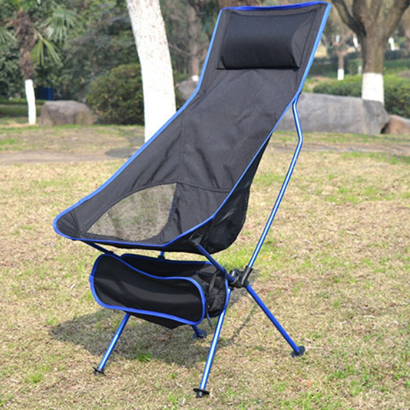 Foldbar campingstol fiskeri bbq vandreture ultra let stol udendørs værktøj stærk høj belastning 150kg strand picnic foldestol  od013: Mørkeblå