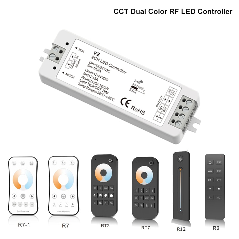 Ww Cw Led Controller Dc 12V 24V 2CH 10A 2.4G Draadloze Afstandsbediening Rf Led Dimmer voor Cct Daul Wit Led Strip Licht