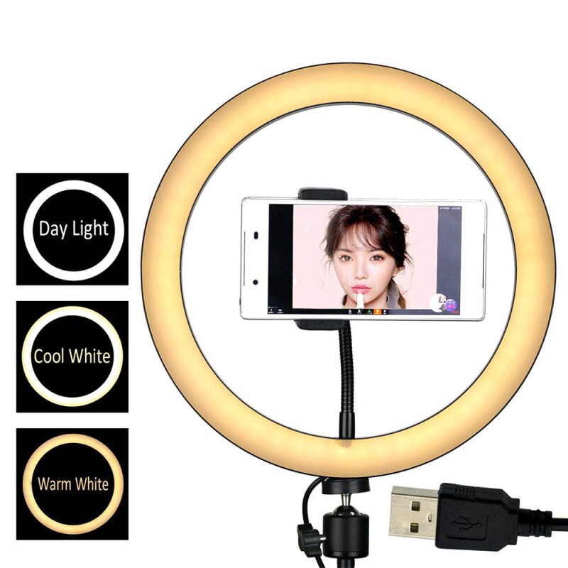 8/10/12 "LED Ring Licht Füllen Licht Selfie Kamera Telefon Halter Desktop Lampe 3-farbe Modus Fotografie lichter Für Live-Make-Up