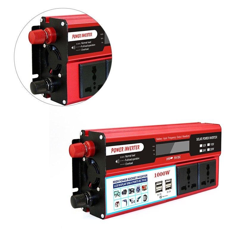 Portable USB 12-220V LCD 4 Ports 5V DC High Power Socket Inverter Power Inverter Wave Converter Power Inverter DC Power Inverter