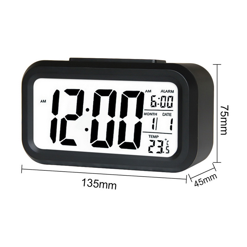 LED Digital Alarm Clock Time Date Large Display Backlight Display Temperature Electronic Calendar Snooze Function Desk Clocks: black