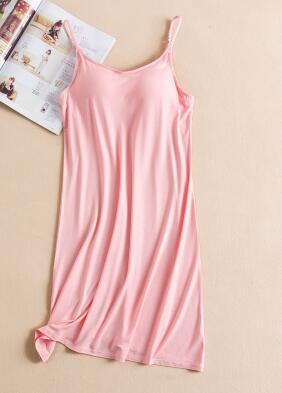 Femmes complet glisse 4 couleurs Modal Sexy Slip solide Anti vidé rembourré soutien-gorge glisse sous-vêtements confortable sommeil robe: Rose / XL