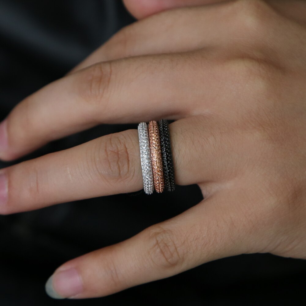 Sterling Silver 925 stack line micro pave cz eternity 3 colors stacking 925 silver full cz paved Engagement wedding band cz ring