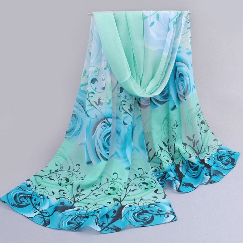 lässig die Seide Schal Klassische Elegante Rose Druck Chiffon Seide Weiche Schals Sommer Ich bin Freien frauen Beache Schal Schals: Blau