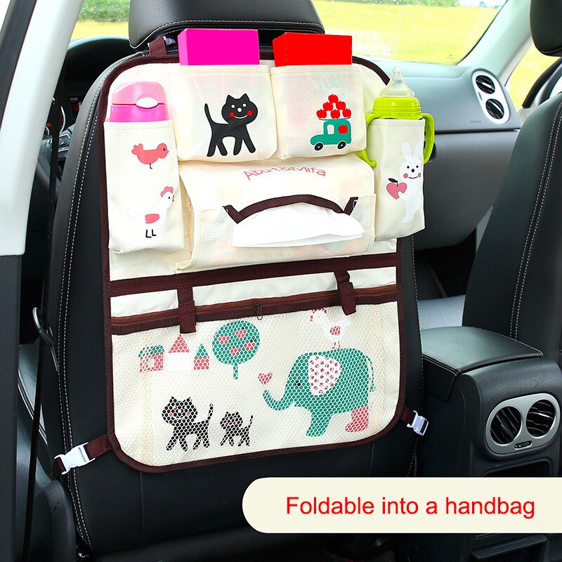 Sac de rangement pour siège de voiture, mignon dessin animé ours chat, sacs de rangement suspendus pour voiture, style de voiture de poche pour enfants