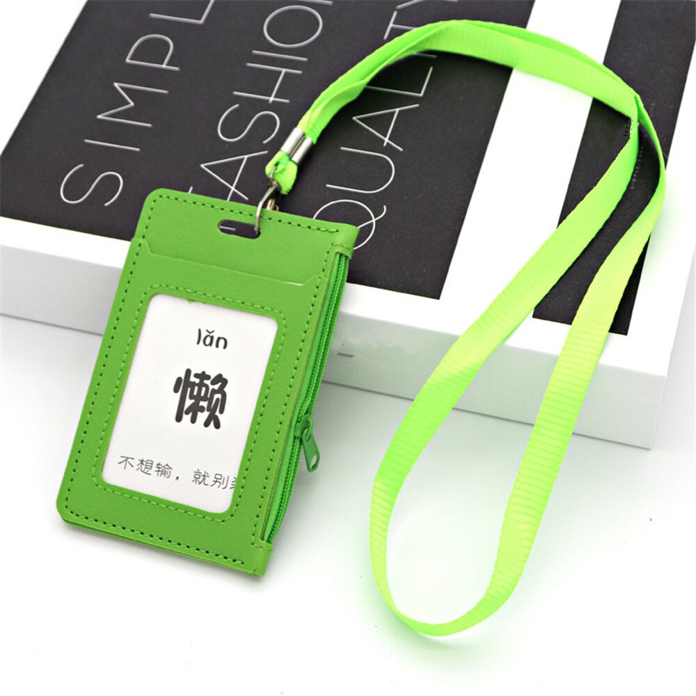 Porta carte di credito in pelle Pu Unisex porta carte di credito studenti per bambini Bus Card Case cordino maschio visita porta identità Badge Card Cover nuovo: Green