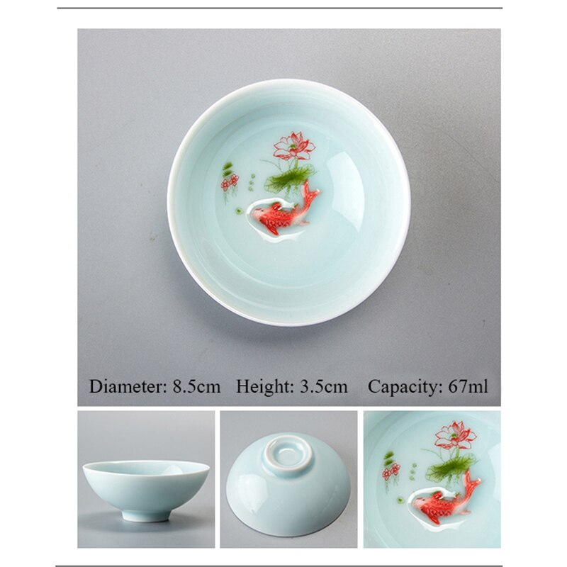 Chinees Porselein Tea Kopjes Sets Reizen Keramische Groene Thee Cup Smaak Kung Fu Thee Kom Ceremonie Celadon Vis Theekopje Theewaar: A04 8.5x3.5cm 67ml