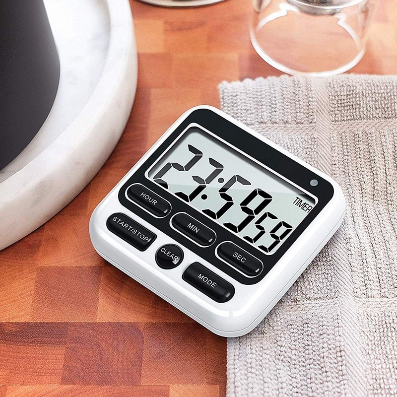 Digital køkkenur med lydløs / høj alarm tænd / sluk-knap , 12 timers ur og alarm, hukommelsesfunktion tæller op og tæller ned fo: Default Title