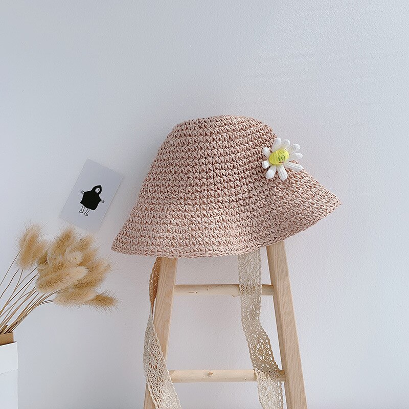 Sommar barns stråhatt tjejer hatt solkräm solhatt sommar baby solhatt söt prinsesshatt: Rosa