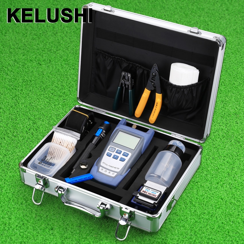 KELUSHI FTTH Fiber Optic Tool Kit with Fibra Optica Power Meter and Visual Fault Locator and Cable Cutter Stripper FC-6S Cleaver