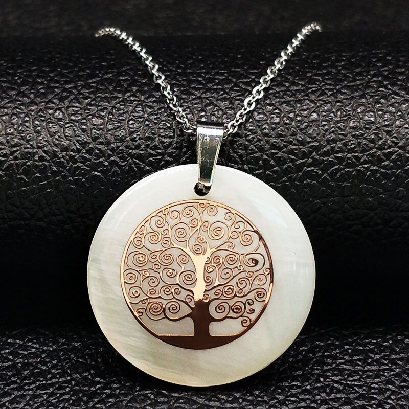 Tree Of Life Rvs Ketting Rose Goud Kleur Shell Kettingen Hangers Voor Vrouwen Sieraden Bijoux Femme N1893