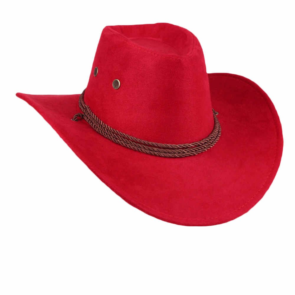 Retro Western Cowboy Cowgirl Hat Men Riding Cap Wide Brim Crushable: Red