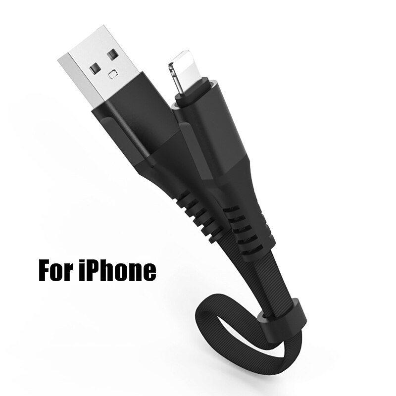 2.4A Snel Opladen Draagbare USB Kabel Type C Micro Kabel LED Nylon Gevlochten Type-C Korte USB Oplader Voor iphone XS 7 Samsung 0.3M: 8 Pin Black