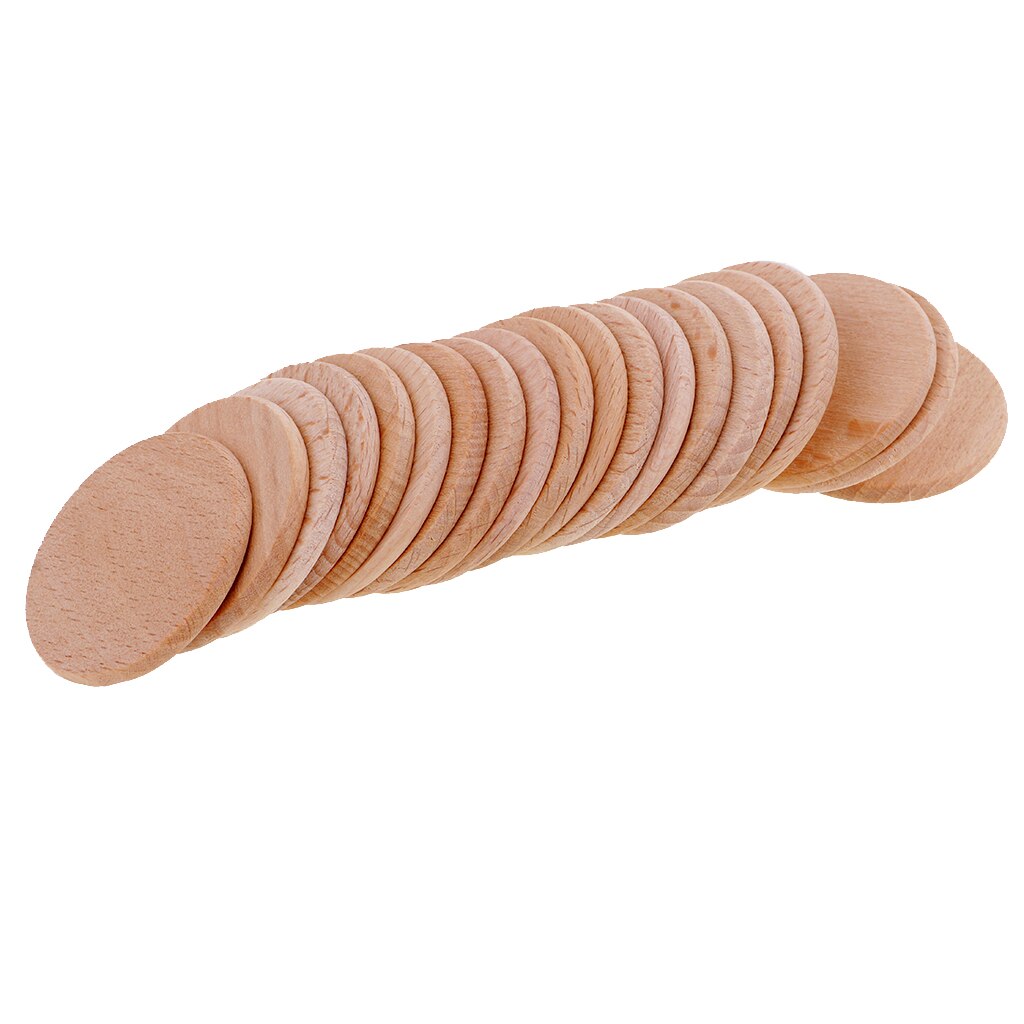 20Pcs Natural Blank Wood Pieces Round Slices Discs for Kids DIY Engraving Birthday Boards Game Pieces Homr Decor - 36mm