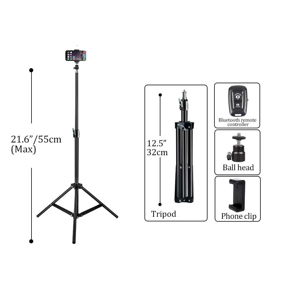 37/68/100/150/1901/4 Screw Head Photography Selfie Portable Light Tripod Stand Trepied Smartphone For Mini Photo Studio: Light Grey
