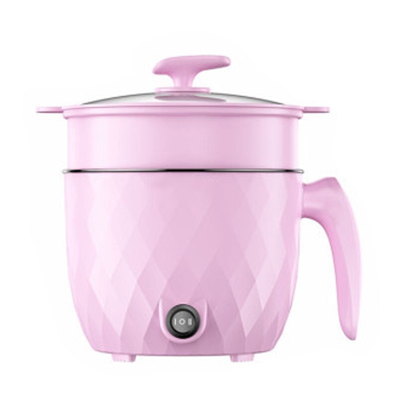 DMWD 220V Multifunctional Electric Cooker Heating Pan Electric Cooking Pot Machine Hotpot Noodles Rice Eggs Soup double Steamer: Pink Steamer