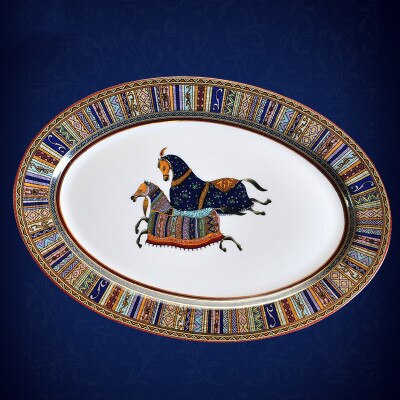 Luxury European Large Oval Ceramic Fish Plate Gold Head Show Dinner Plates Home Decoration Wedding: 01