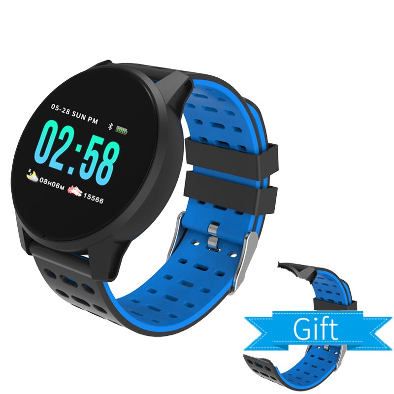 Fitness Tracker Smart Armband Bloeddruk Meting Horloge Hartslagmeter Waterdicht IP67 Smart Band Horloge Vrouwen Mannen: Blue and black