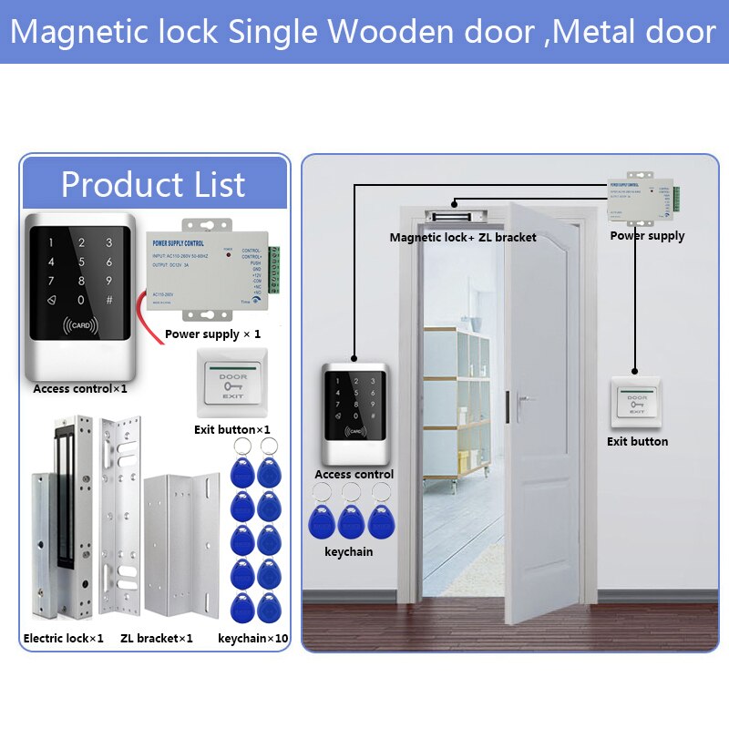 Outdoor RFID Access Control System IP68 Waterproof RFID Keypad Keyboard + Power Supply + Electronic Magnetic Lock Strike Locks: Kit9