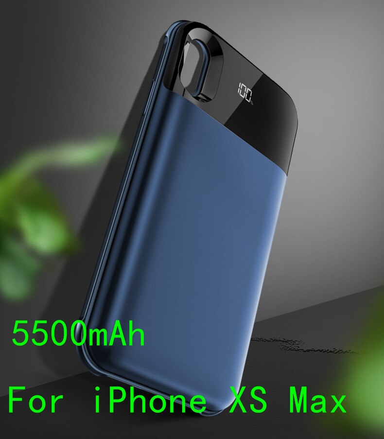 Smart Digital Display Battery Charger Case For iPhone X XS Max Wireless Power Back Separate Charging Battery Case For iPhone XR: XS Max-Blue