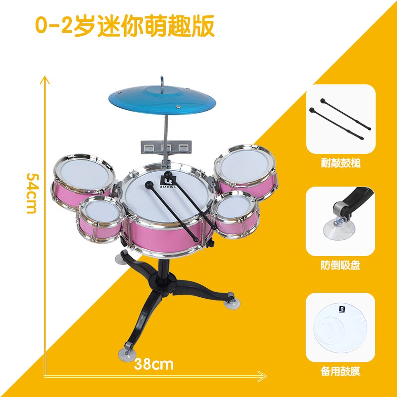 5pcs Drums+1pcs Cymbals Set Jazz Drums Music Toys Percussion Instruments Electronic Roll Up Drum Set Kit For 3-6 Years: pink