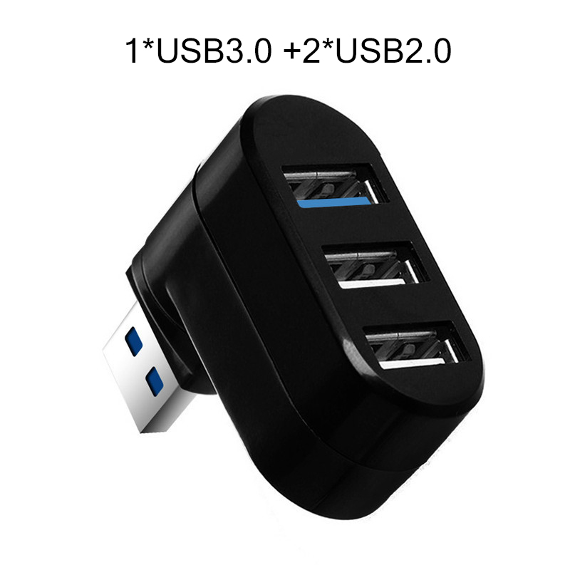 Mini USB HUB 3 Port USB 2.0 Splitter Straight Insertion Rotate Portable Slim HUB for iMac Desktop Laptop Accessories OTG Adapter: USB2.0 3.0 Black