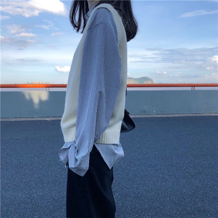 Casual Tank Tops mujer otoño estilo pijo Coreano Casual suelto cuello redondo suéter chaleco sin mangas chaleco Pullover T502