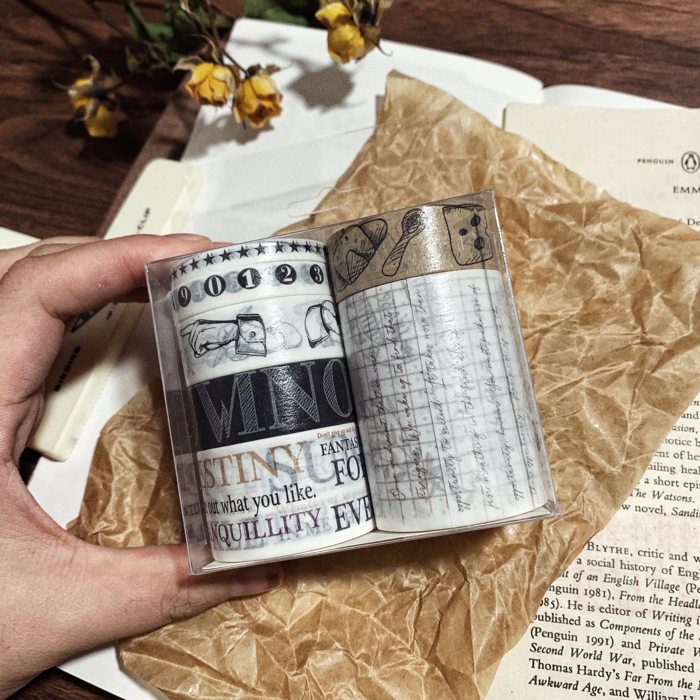 7rolls/box Vintage Kraft Paper Grid/Ticket/Map/English Manuscript/Number/Alphabet/Week Washi Tape DIY Scrapbooking Masking Tape