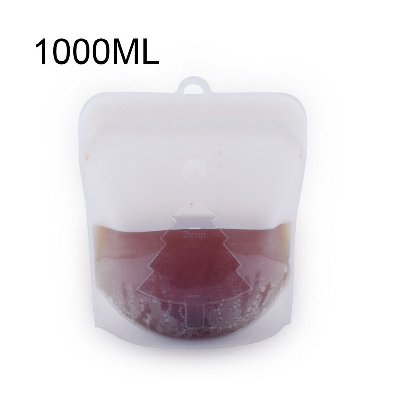 1Pcs Food Storage Bag Containers Reusable Freezer Bag Leakproof Top Ziplock Silicone Bags Kitchen Organizer Pouch ^^: 1000ML transparent