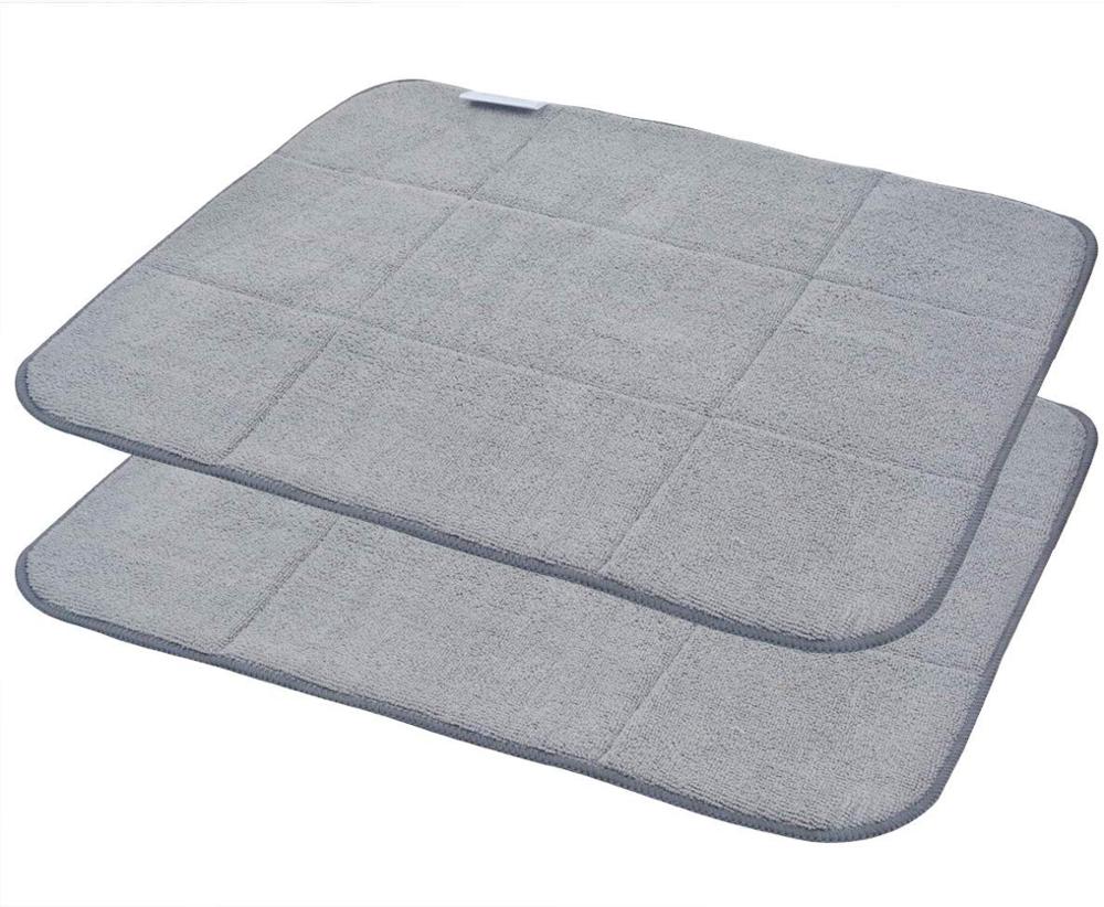 Sunland Home Microfiber Dish Drying Mat Dish Drying Rack Pads Kitchen Counter Mat Super Absorbent 16InX18In 2 Packs: light grey
