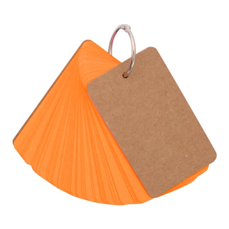 100 Sheets Heavy Index Cards Blank Study Cards with Binder Ring Memo Card DIY Note Book Message Card with Loose Leaf Ring: orange